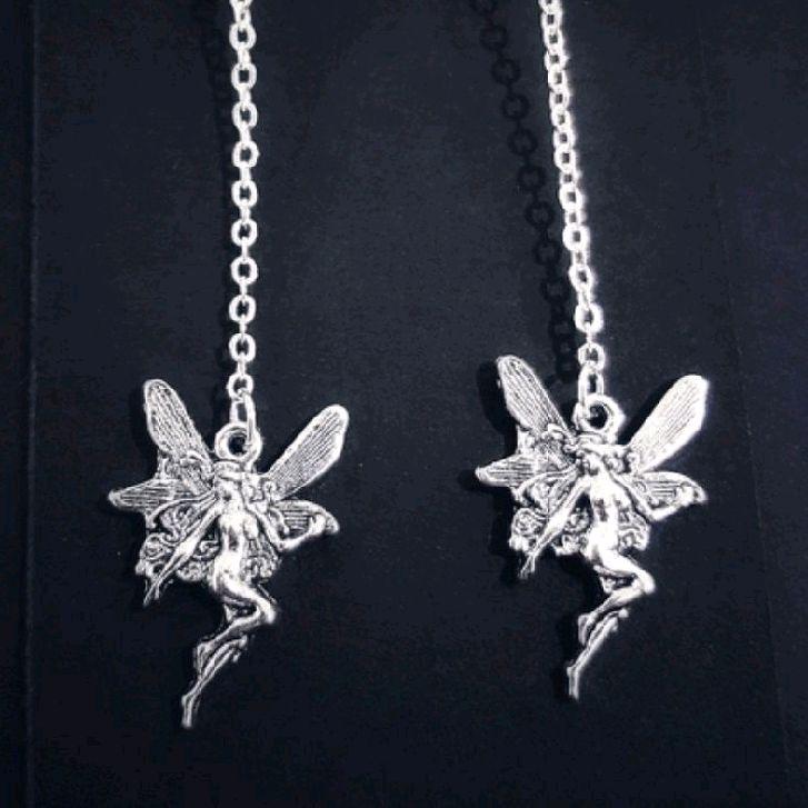 Silver Fairy Chain Dangle Drop Earrings - New