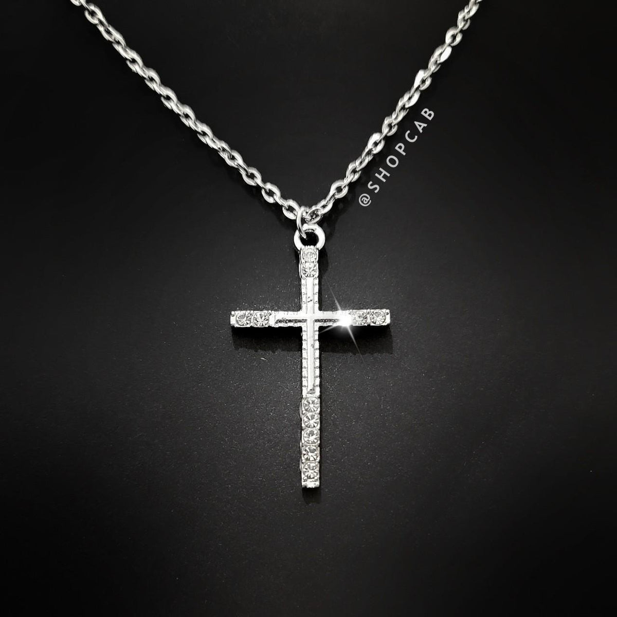 16" Silver Crystal Cross Pendant Necklace
