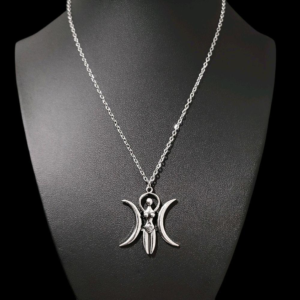 18" Silver Triple Moon Goddess Pendant Necklace