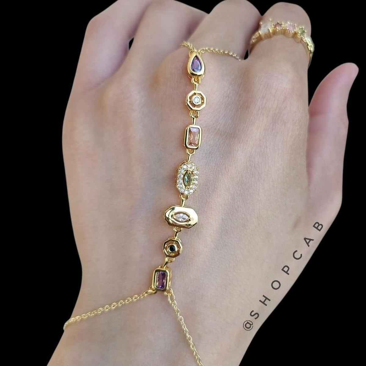 Gold Jewel Crystal Hand Chain Bracelet