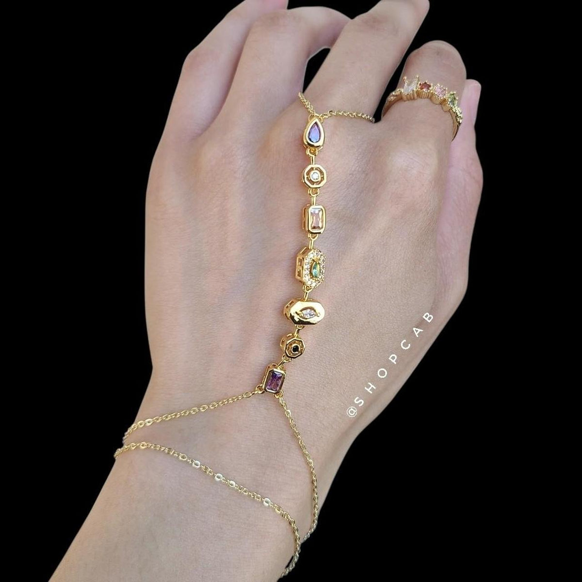 Gold Jewel Crystal Hand Chain Bracelet