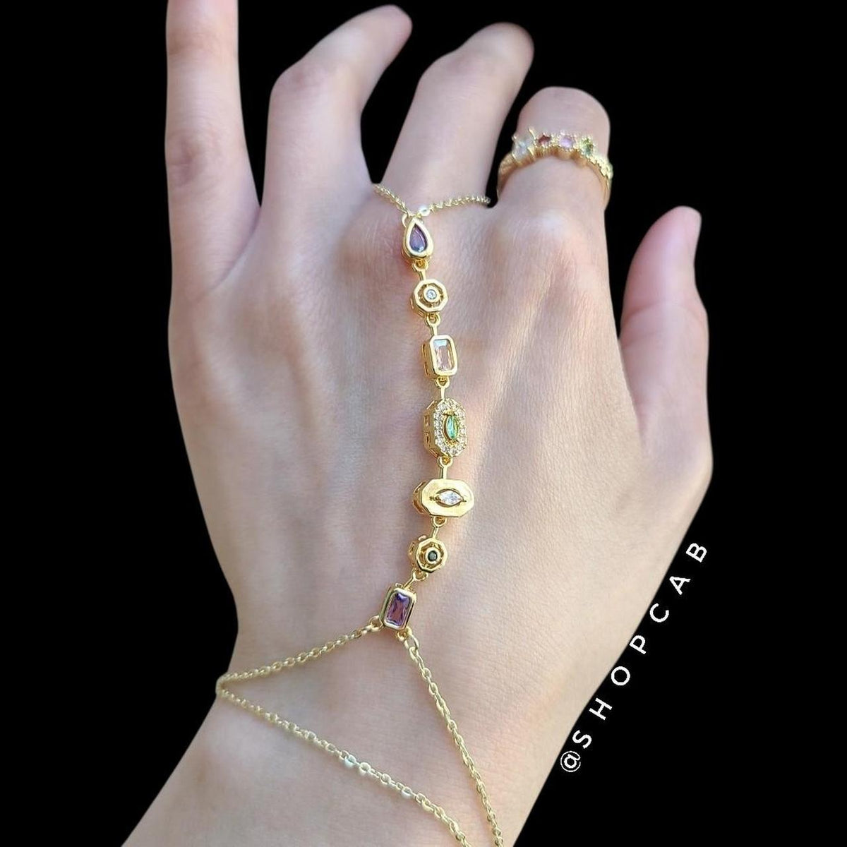 Gold Jewel Crystal Hand Chain Bracelet