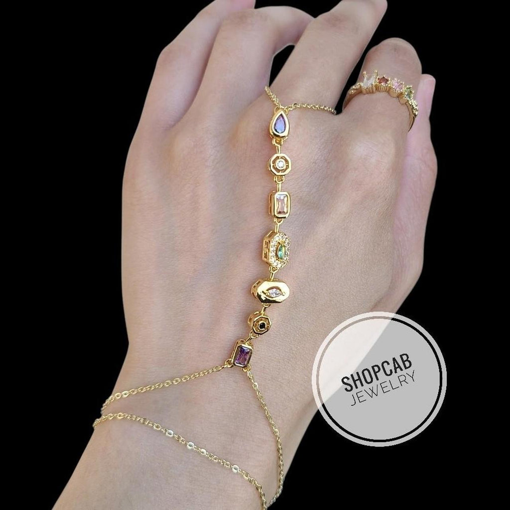 Gold Jewel Crystal Hand Chain Bracelet