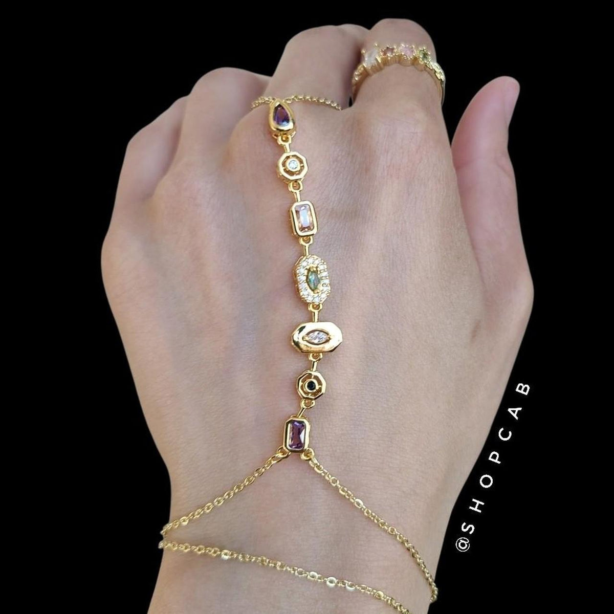 Gold Jewel Crystal Hand Chain Bracelet