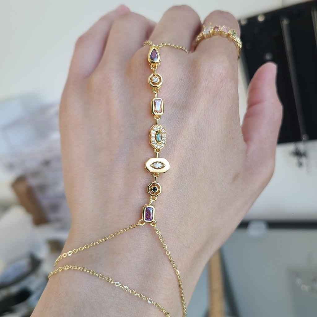 Gold Jewel Crystal Hand Chain Bracelet