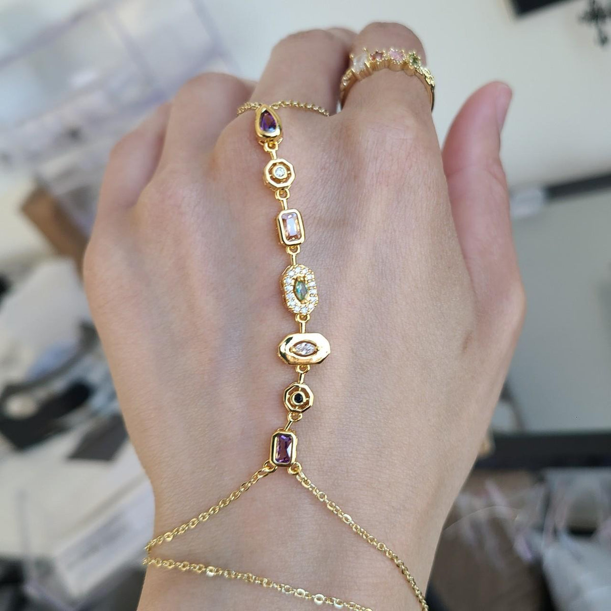 Gold Jewel Crystal Hand Chain Bracelet