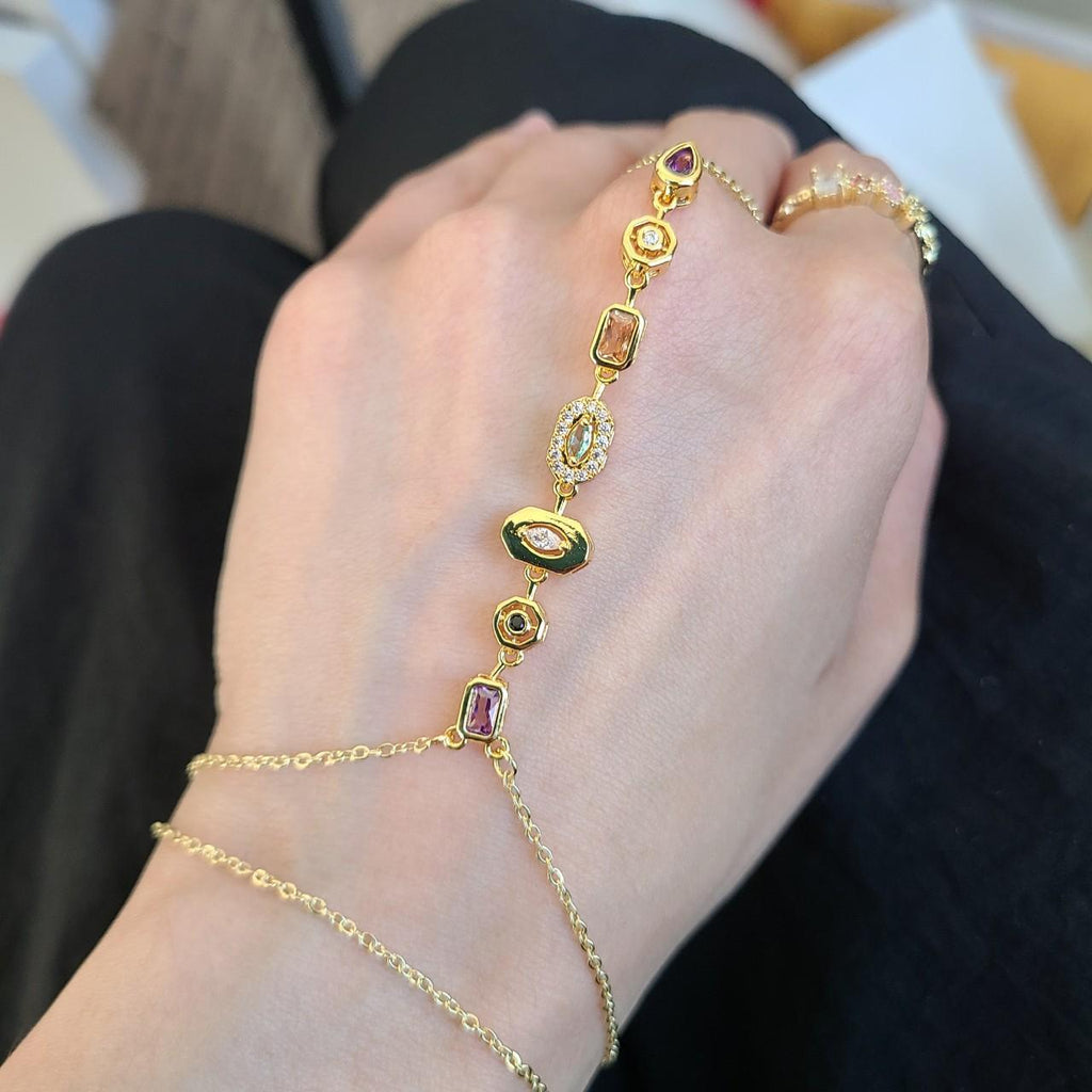 Gold Jewel Crystal Hand Chain Bracelet