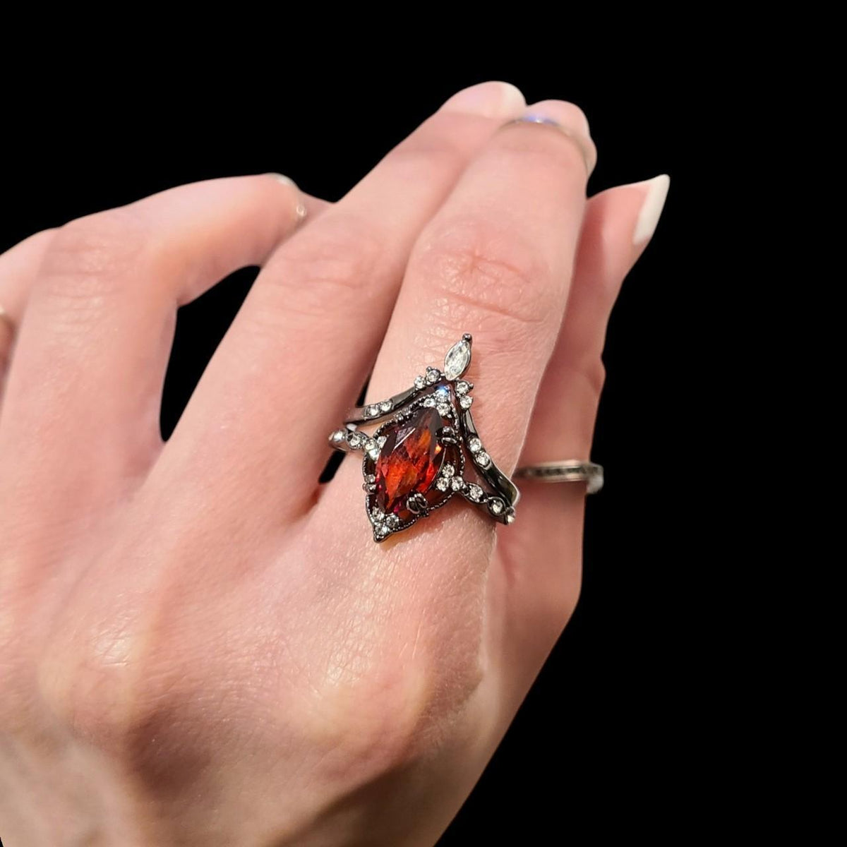 Gothic Marquise Amber Ring Stack