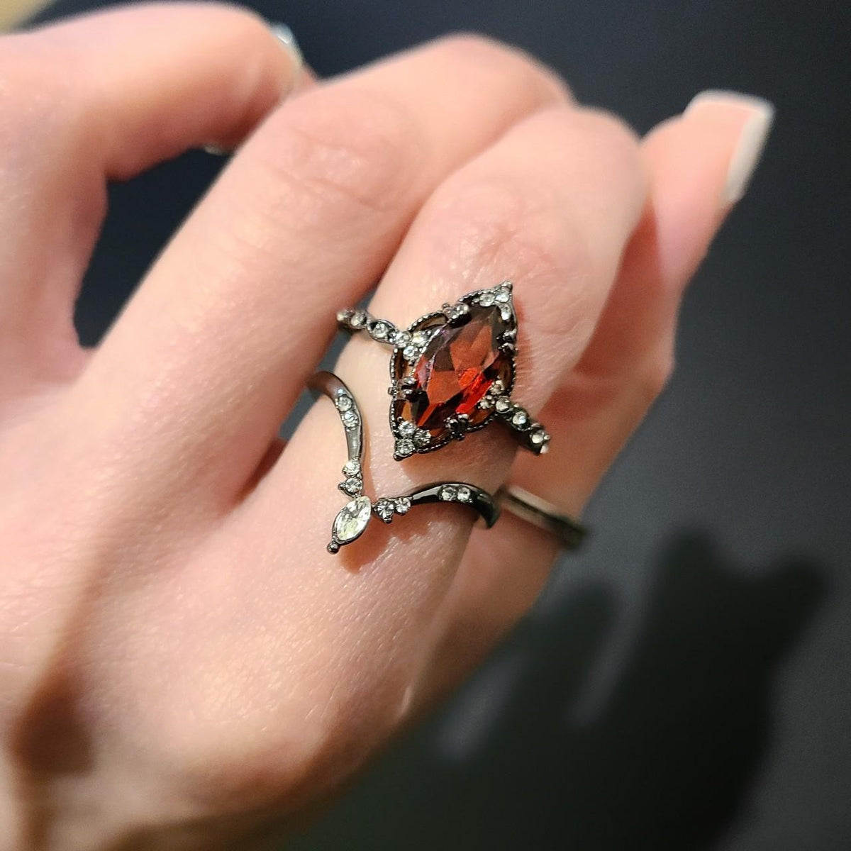 Gothic Marquise Amber Ring Stack