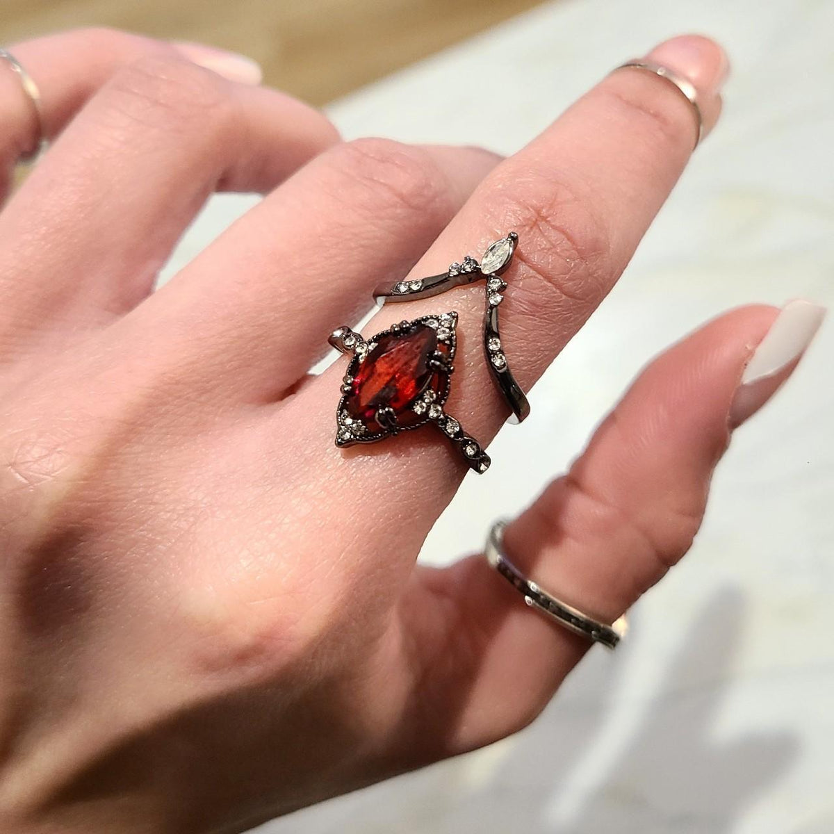 Gothic Marquise Amber Ring Stack