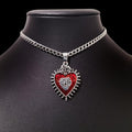 Red Silver Sacred Heart Choker Necklace - Stainless Chain