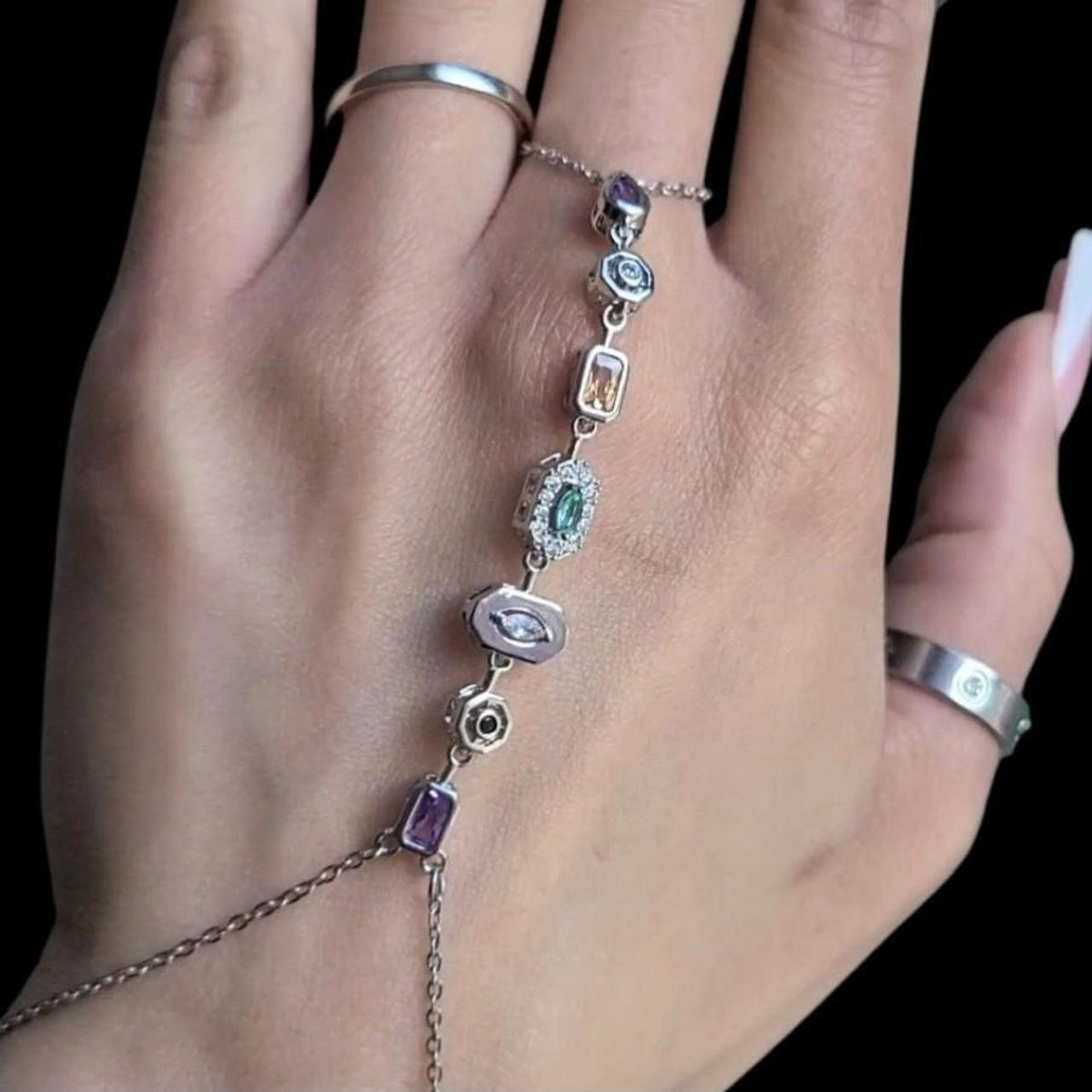 Silver Jewel Crystal Hand Chain