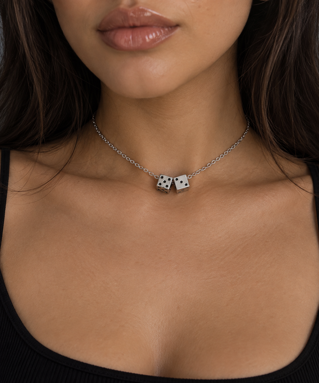 Silver Dice Choker Necklace