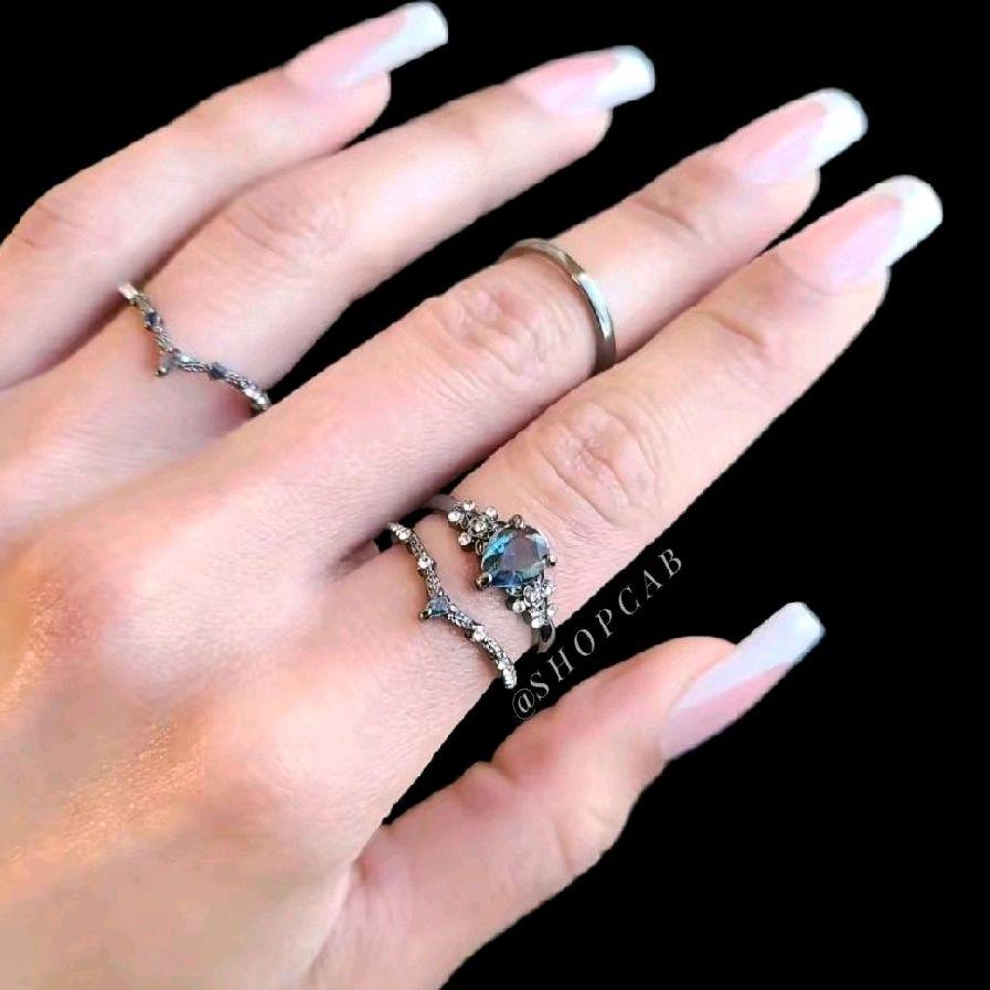 Blue Gothic Gunmetal Ring Stack Set