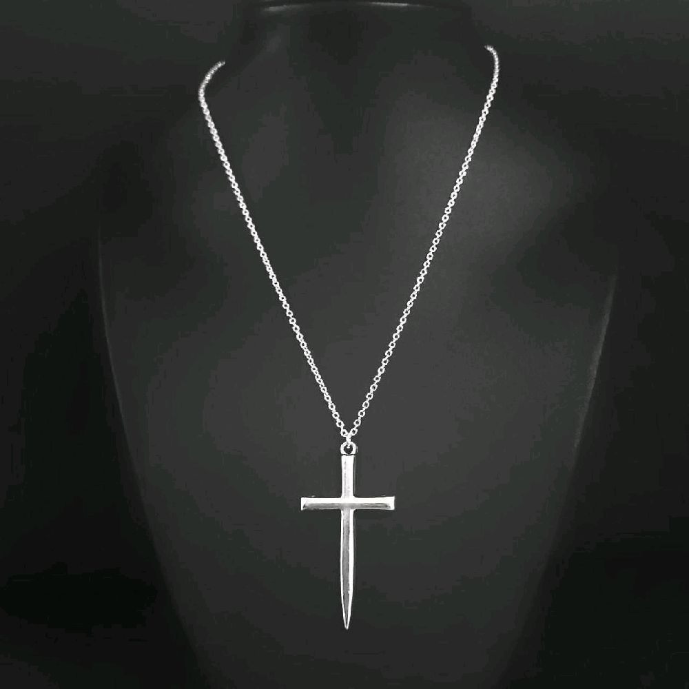 18" Silver Sword Cross Necklace