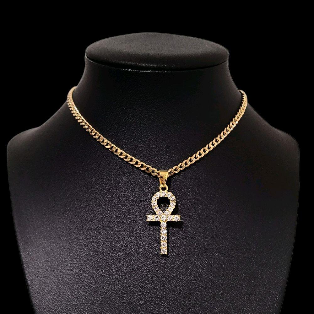 Gold Crystal Ankh Pendant Choker Necklace