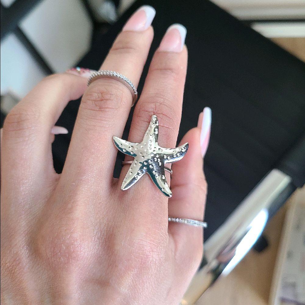 Silver Starfish Statement Ring - Stainless Steel