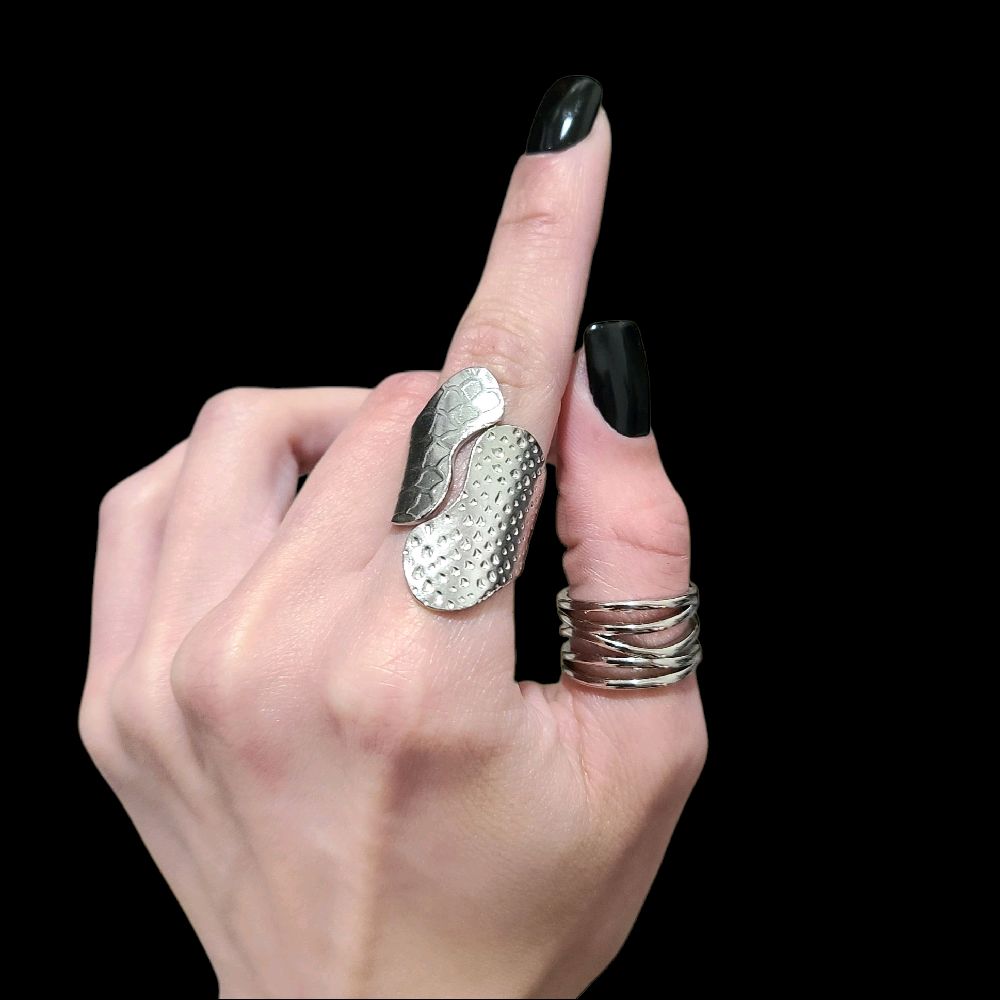 Hammered Long Wrap Ring - Stainless Steel