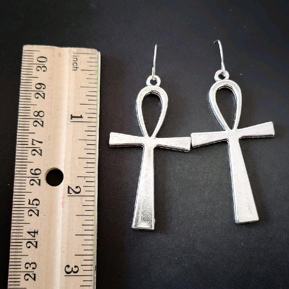 Ankh Drop Earrings - Silver