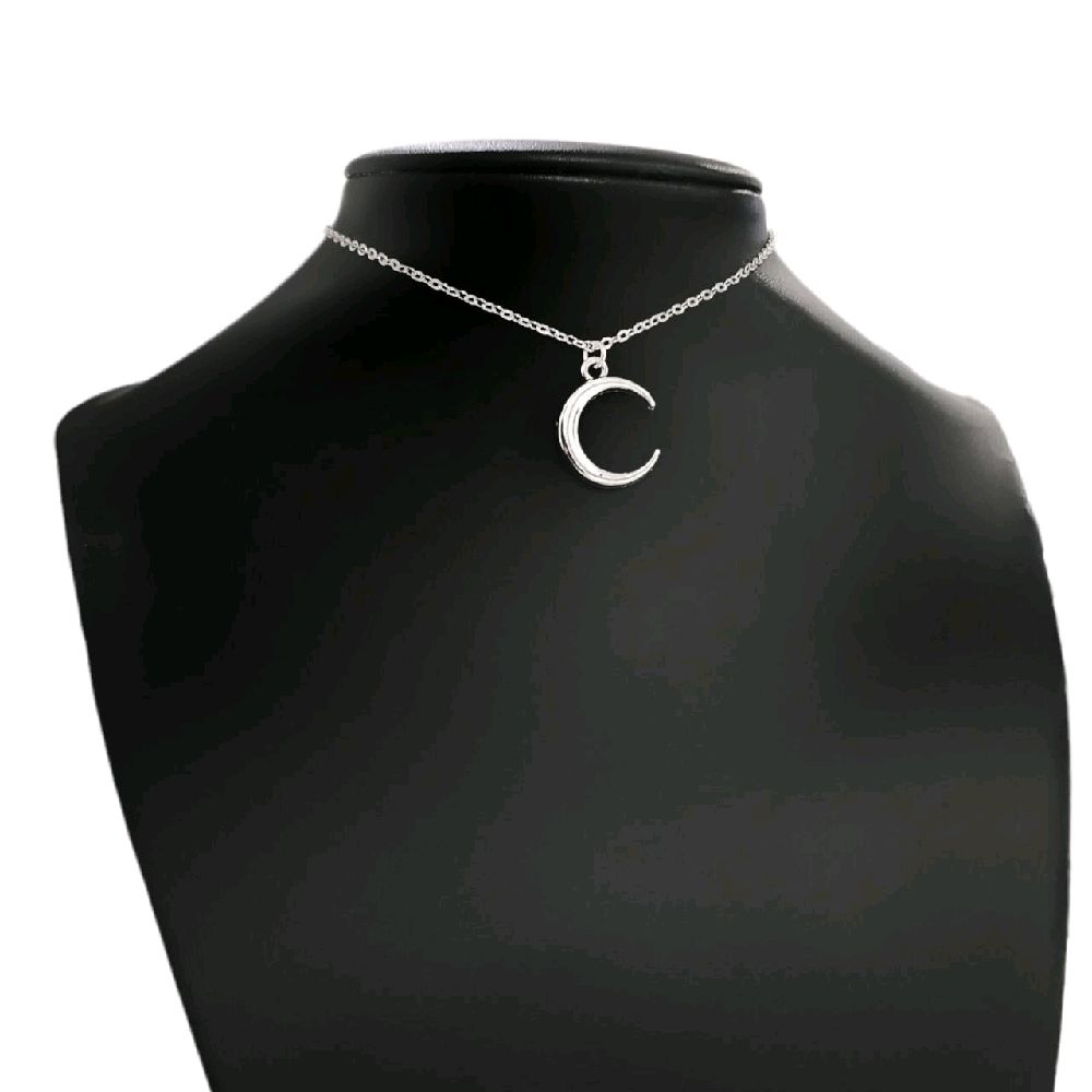 Silver Crescent Moon Choker Necklace - Tsuki