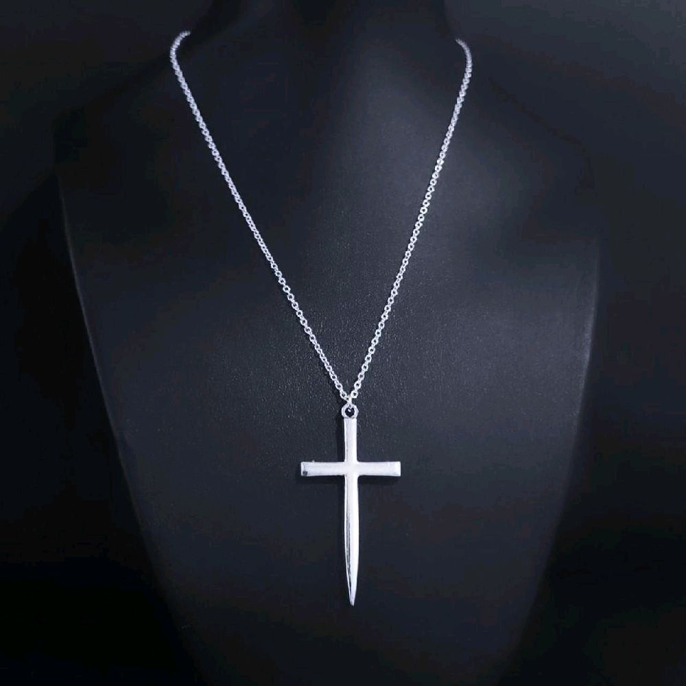 18" Silver Sword Cross Necklace