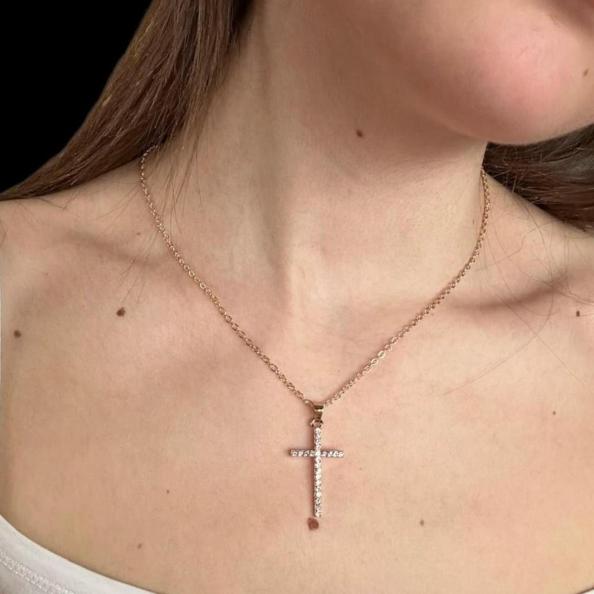 16" Gold Crystal Cross Pendant Necklace