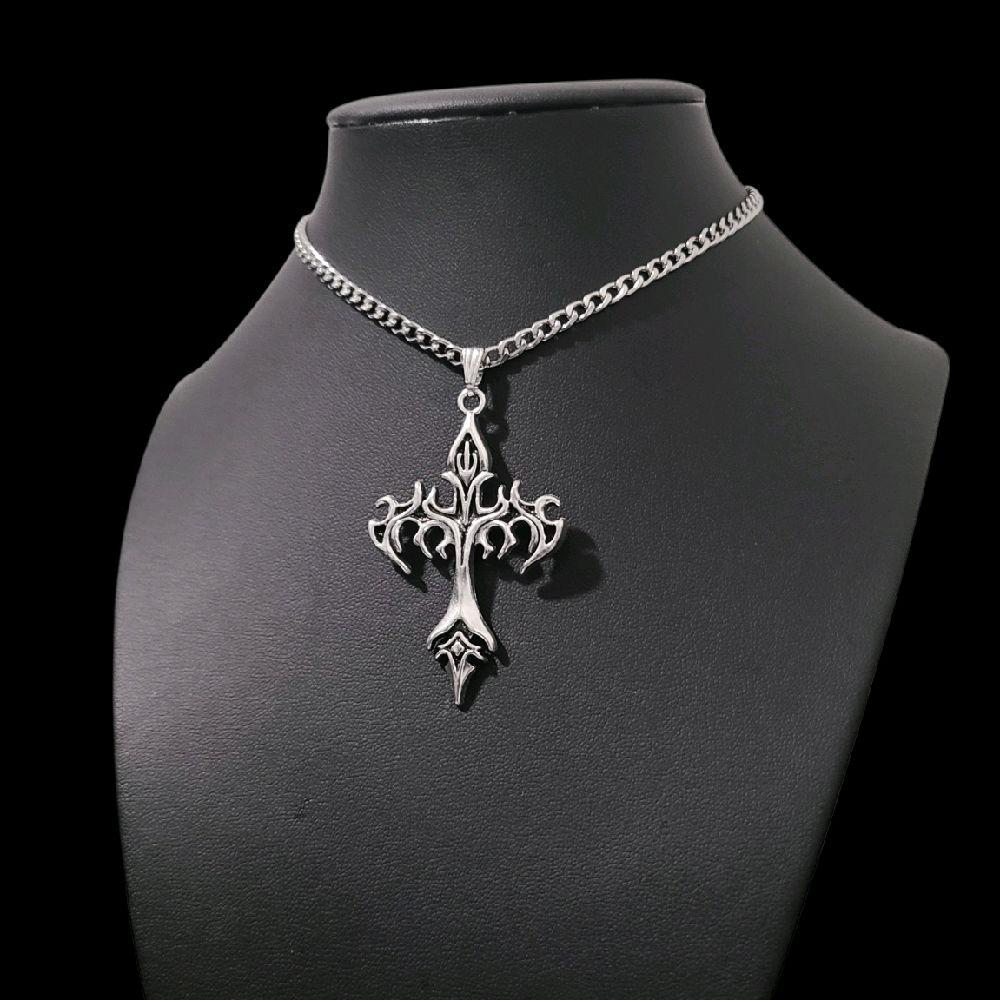 Gothic Cross Pendant Choker Necklace | Silver Plated | Stainless Steel Chain