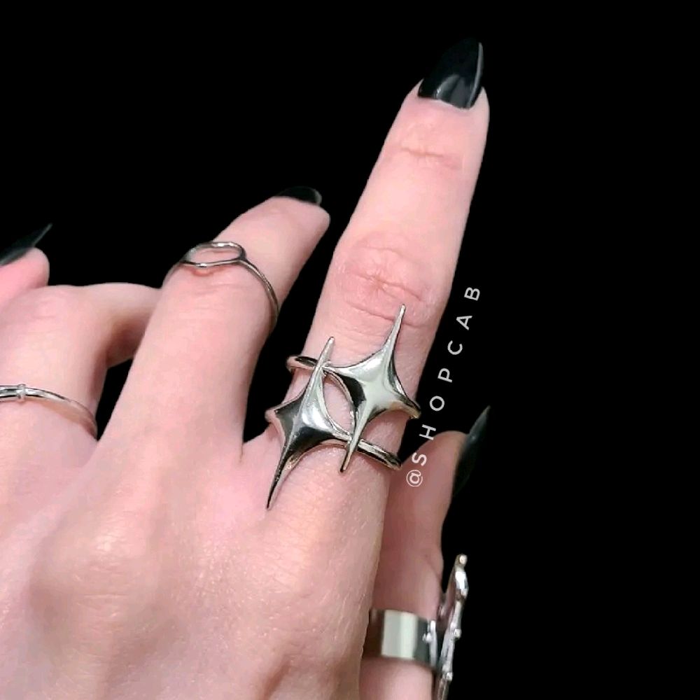 Silver Starburst Ring - Stainless Steel, Adjustable Size