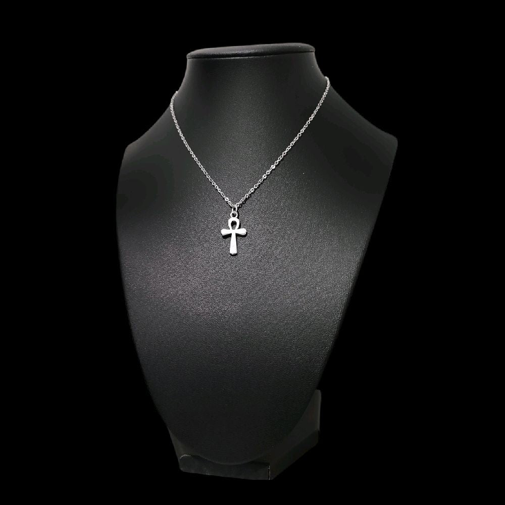 Small Silver Ankh Pendant Necklace - Dainty