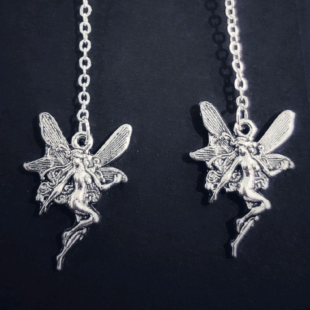 Silver Fairy Chain Dangle Drop Earrings - New