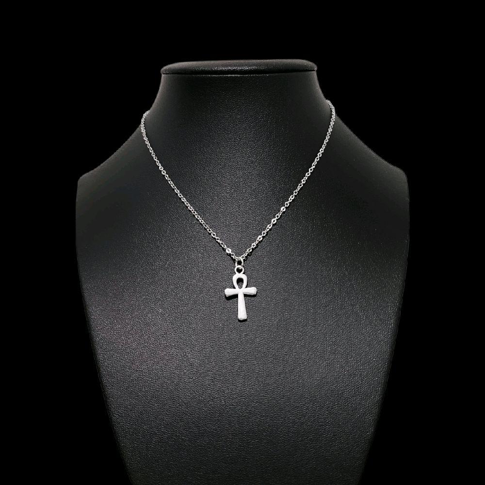 Small Silver Ankh Pendant Necklace - Dainty