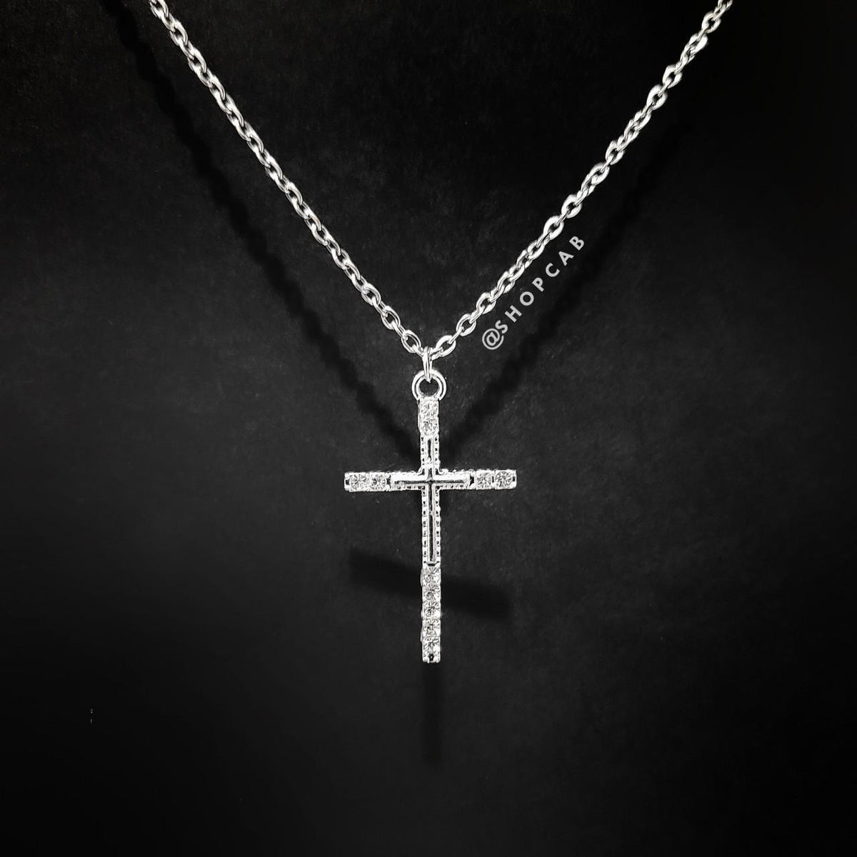 16" Silver Crystal Cross Pendant Necklace