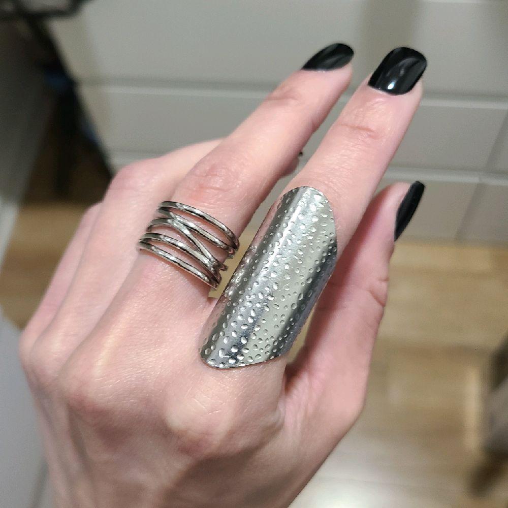 Hammered Full Finger Ring - Stainless Steel chunky jewelry