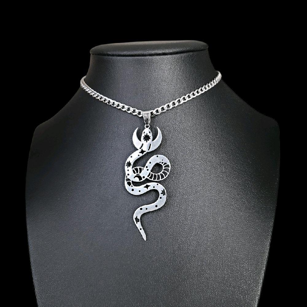 Celestial Snake Pendant Choker Necklace | Stainless Steel