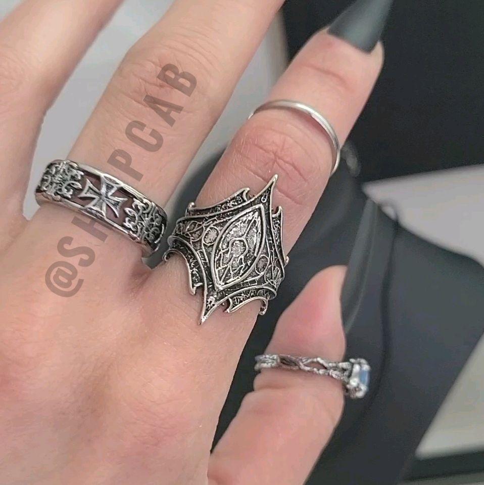 Silver Gothic Statement Ring - Adjustable Size
