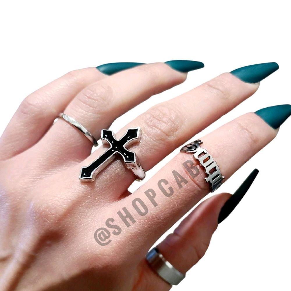 Black & Silver Cross Ring - Adjustable Size