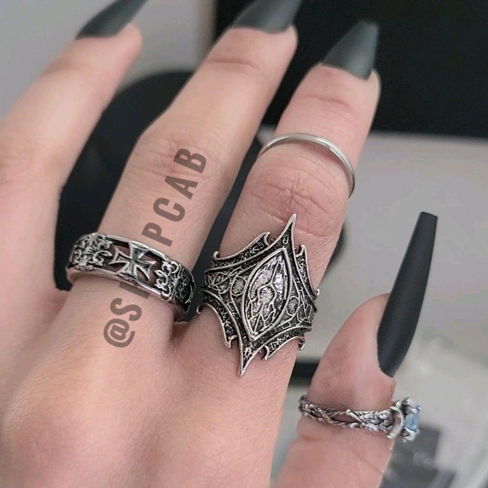 Silver Gothic Statement Ring - Adjustable Size