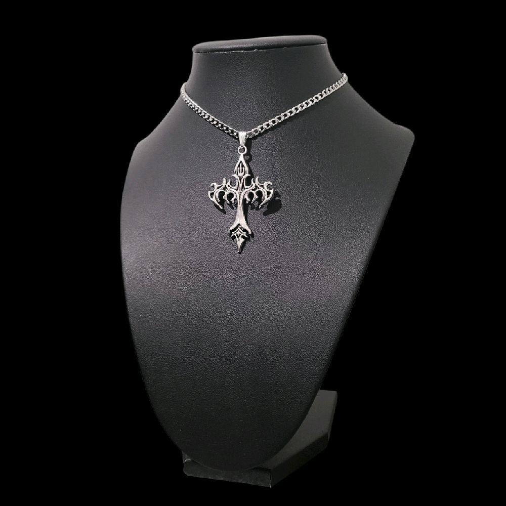 Gothic Cross Pendant Choker Necklace | Silver Plated | Stainless Steel Chain