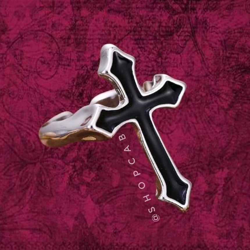 Black & Silver Cross Ring - Adjustable Size