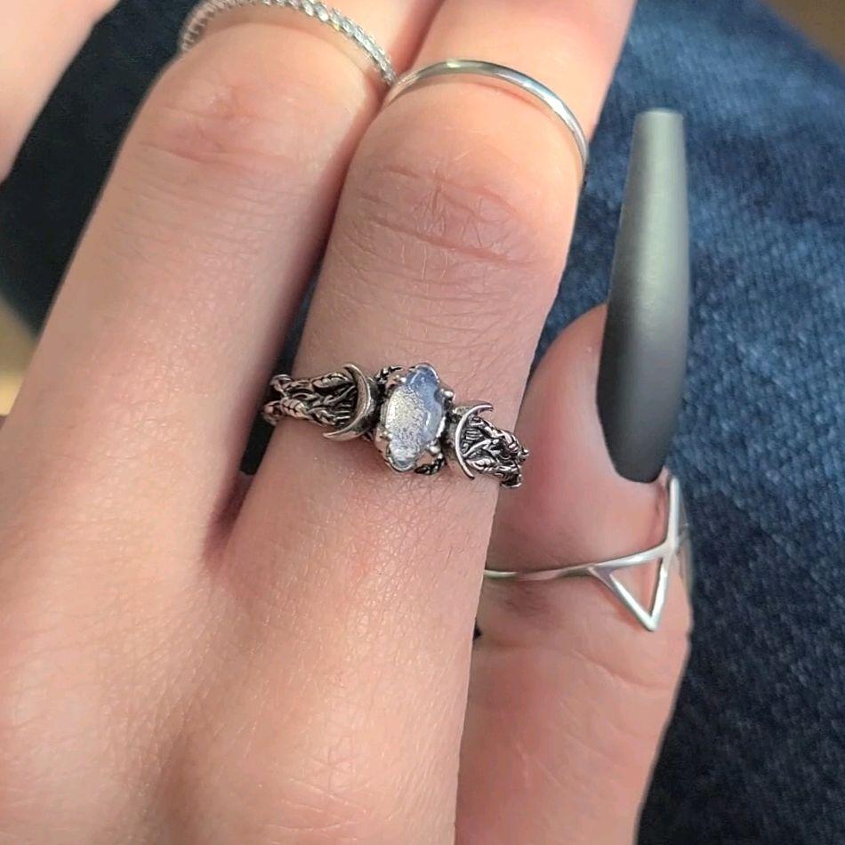 Silver Crystal Triple Moon Branch Ring - Women