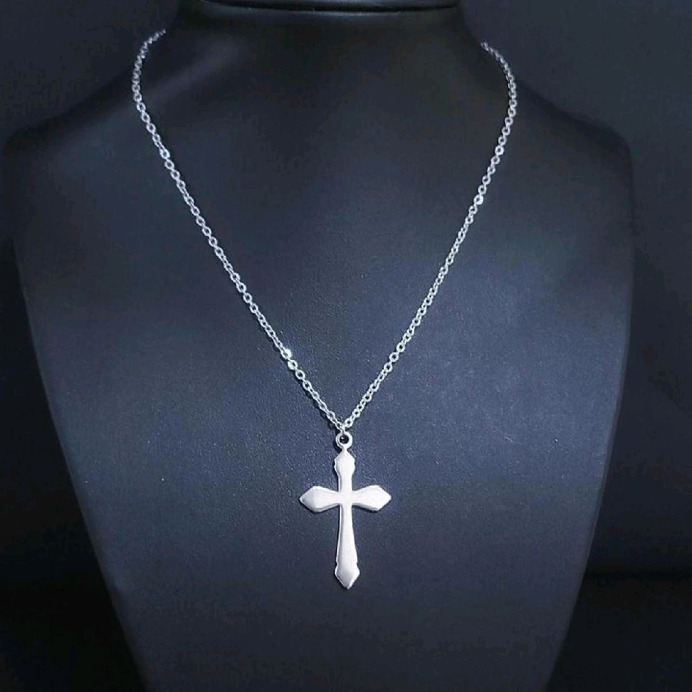 16" Stainless Steel Cross Pendant Necklace - Silver