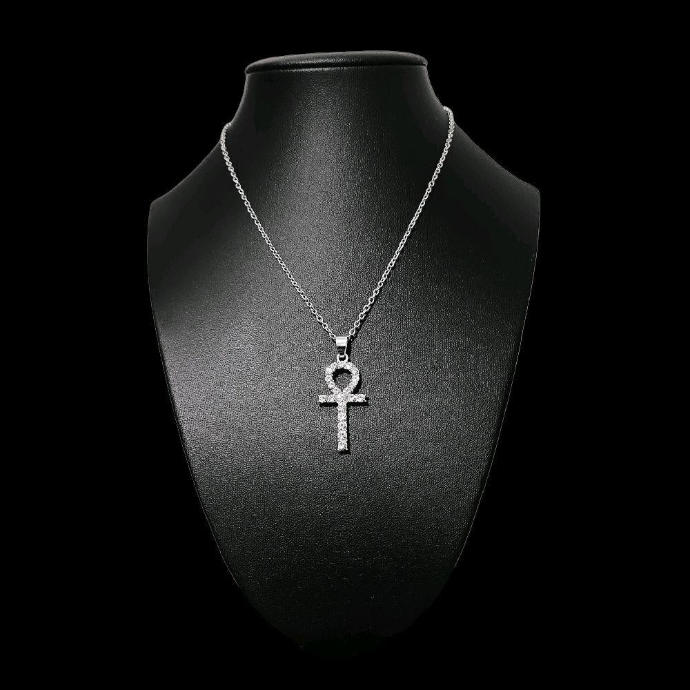 Crystal Ankh Pendant Necklace - Sparkly Silver