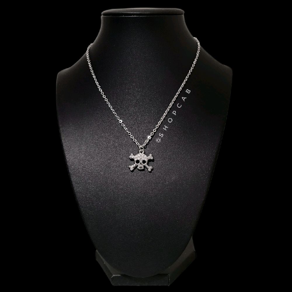 16" Sparkly Crystal Skull Pendant Necklace - Gothic Jewelry
