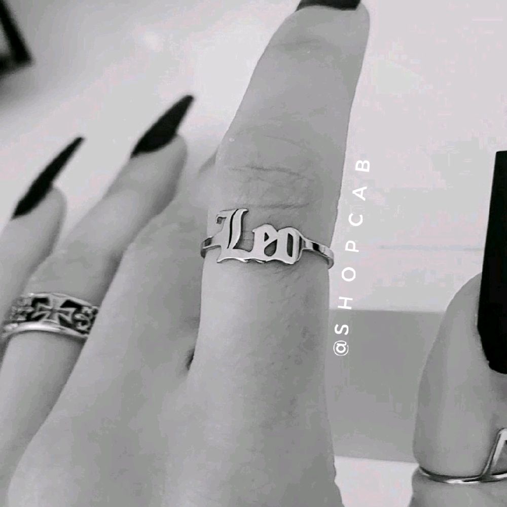 Silver Zodiac Sign Script Rings - Stainless Steel