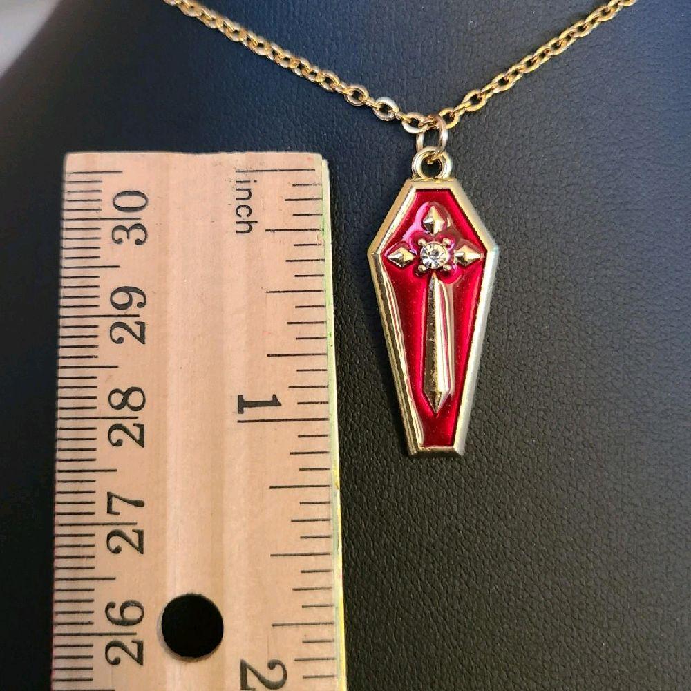 Red Gold Coffin Cross Pendant Necklace