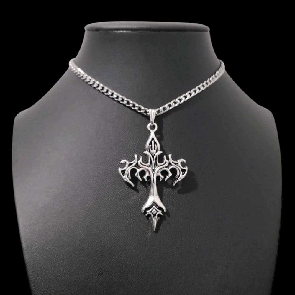 Gothic Cross Pendant Choker Necklace | Silver Plated | Stainless Steel Chain