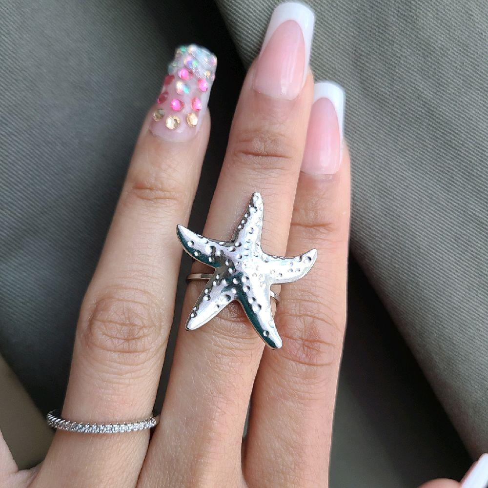 Silver Starfish Statement Ring - Stainless Steel