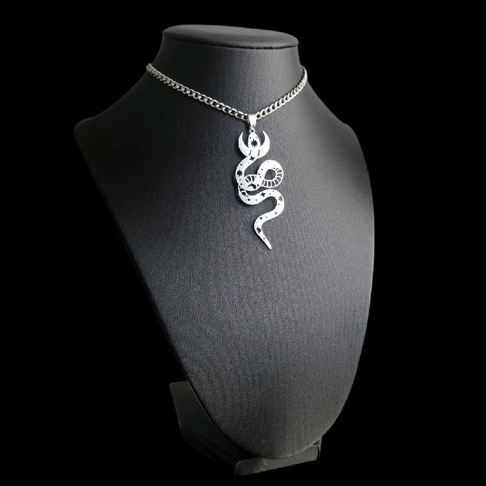 Celestial Snake Pendant Choker Necklace | Stainless Steel