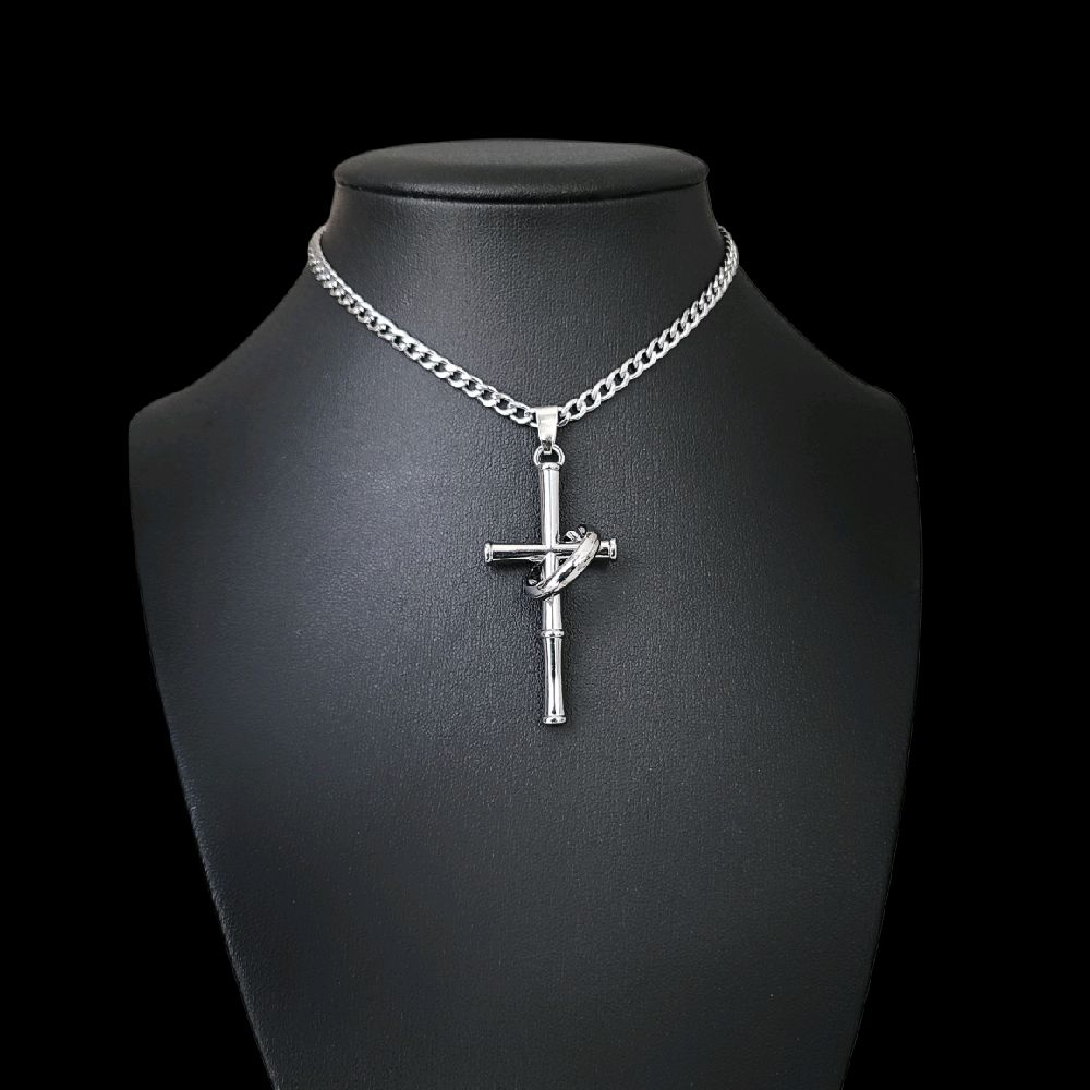Silver Cross Ring Choker - Stainless Steel Chain