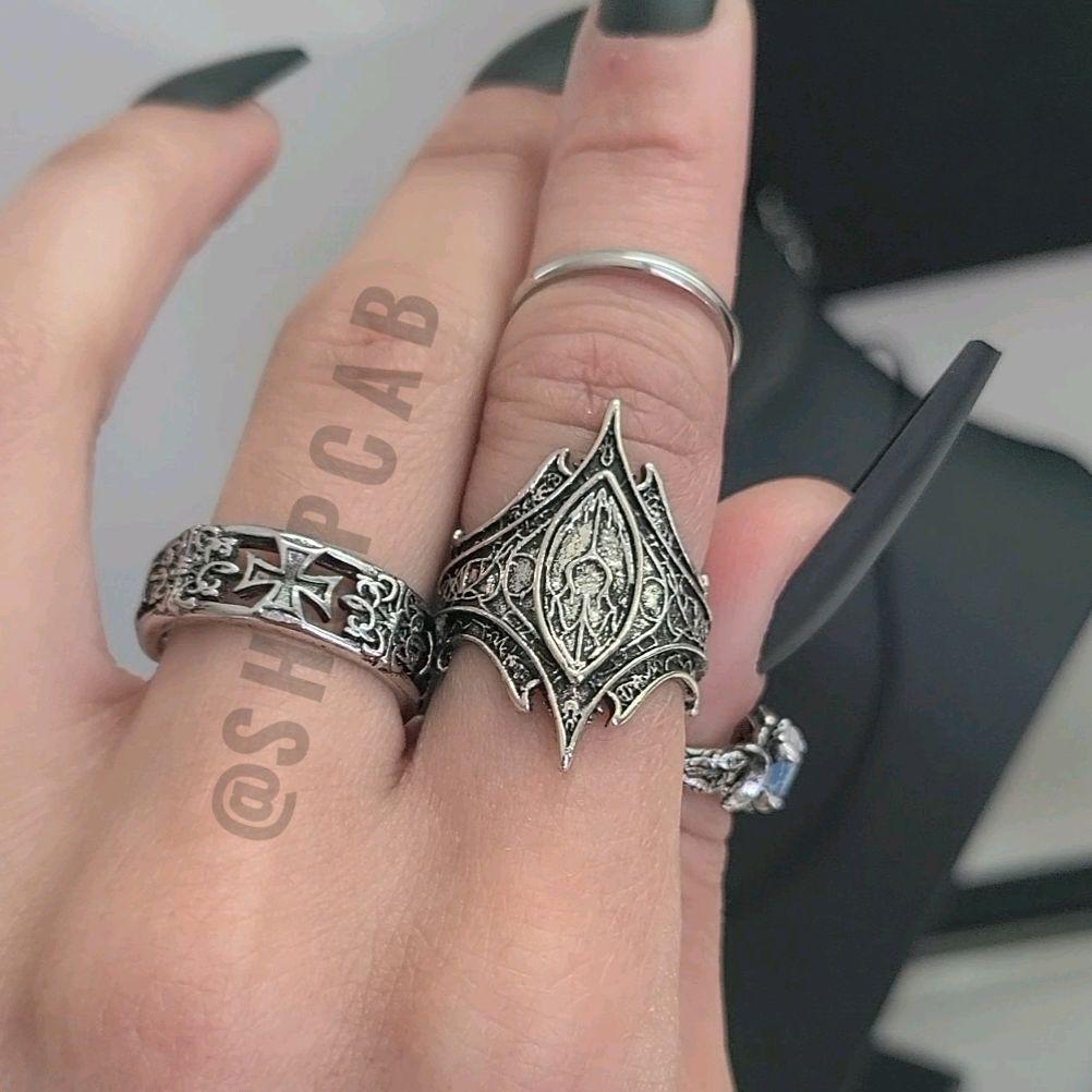 Silver Gothic Statement Ring - Adjustable Size